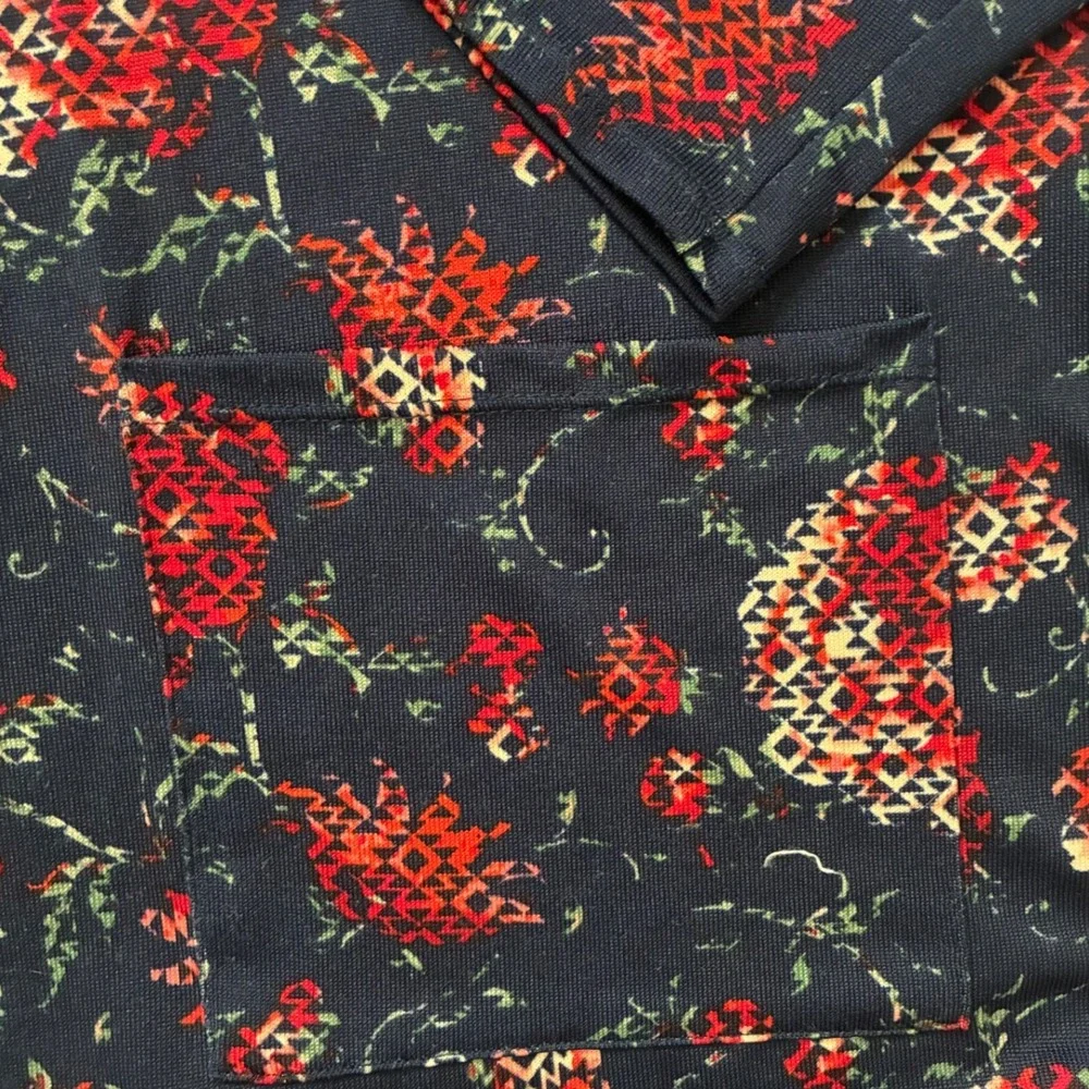 LuLaRoe Joy Duster Vest Womens XL Navy Blue Red Geometric Floral Longline Pocket
